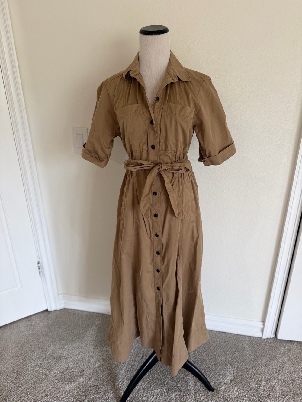 ME+EM Cotton Utility Midi Shirt Dress with Belt Stone Khaki (US 6 / UK 10) - Picture 8 of 15